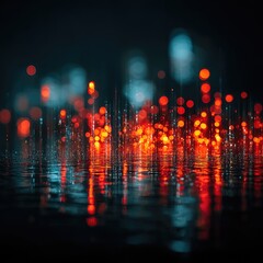 Wall Mural - Abstract city lights reflected on wet pavement