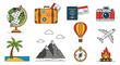 © Matheus - Illustration of travel themed icons including globe luggage and airplane