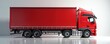 © Maryna - Side view of large red delivery truck with ample cargo space, isolated on clean white background. Vehicle represents efficient logistics, global shipping, industrial transport services. Clean design