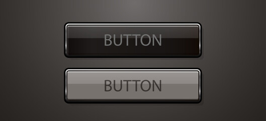 Metallic rectangle button set. Metal design for empty emblem. Glossy metallic frame. 3D realistic vector shiny button