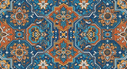 Naklejka na meble Intricate Symmetrical Teal Orange Blue Floral Geometric Pattern.
