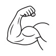 © Shafiavect - Line art illustration of a flexed strong arm with biceps and clenched fist, symbolizing strength, fitness, power vector