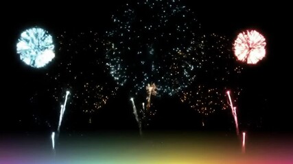 Vibrant fireworks display exploding with colorful lights against a dark night sky background