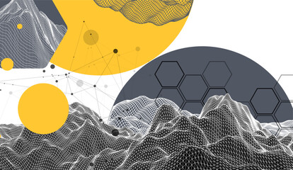 Wall Mural - abstract wireframe background. modern science or technology art elements. surface illustration.