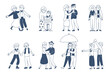 © LadadikArt - Old people couples. Senior characters couple reading dancing walking. Elderly persons doing different activity together. Grandparents recent vector set