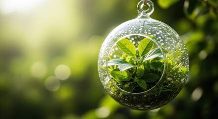 Terrarium with green plant in a glass orb