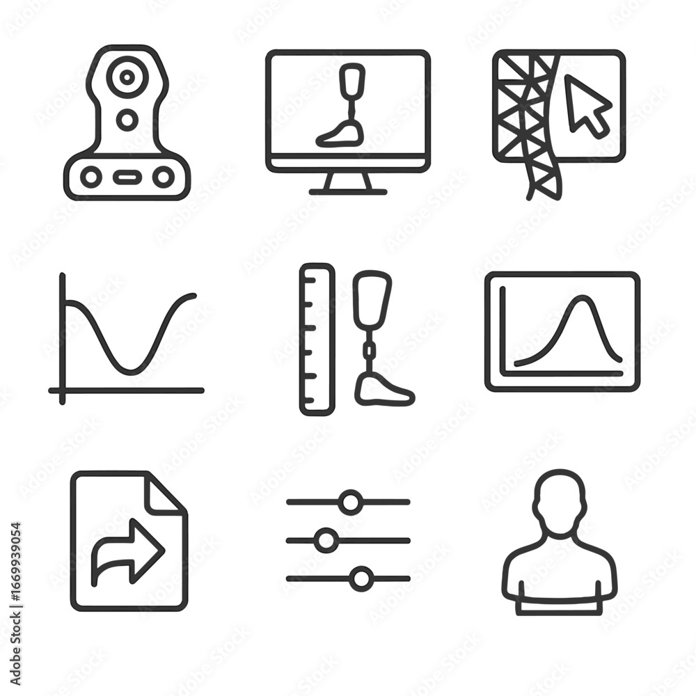 Vector de Stock Prosthetic Design Icons. Outline icon set of prosthetic ...