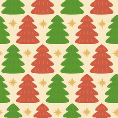 Wall Mural - Christmas seamless pattern, colored in red, green and gold, christmas tree and star.