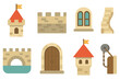© Svitlana - Colorful Castle Icons. Flat vector mini-illustrations castle architecture in colors children's illustrations: turrets, stone walls