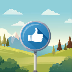Blue round button with thumb up -like icon vector