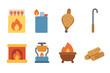 © Svitlana - Fire Tools for Kids. Flat vector mini-illustrations fire tools and accessories in colors children's illustrations: matchbox,