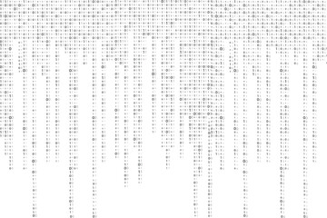 Zeros and ones binary computer code. Zero one binary code abstract matrix white background.