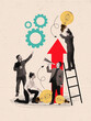 © Lustre Art Group  - Digital collage. Business people with gears and lightbulbs symbolizing innovation and teamwork for growth. Concept of creativity, cooperation, leadership, productivity, planning, and corporate success