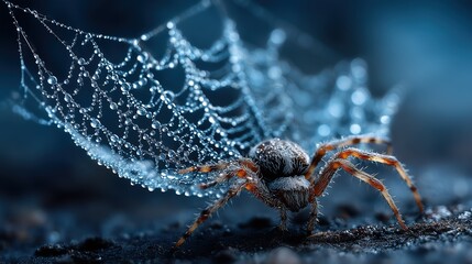 Macro Nature: Spider with Dewdrop-Covered Web
