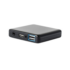 A small rectangular electronic device with ports shown in detail isolated on transparent background