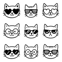 Naklejka na meble Cute cartoon cat faces wearing different stylish sunglasses and glasses