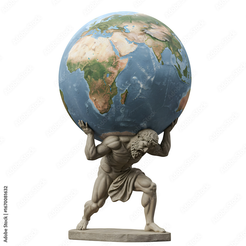 Atlas Statue Holding Earth Globe Isolated on Transparent Background ...