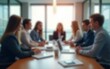 © li - Blurred Team Meeting Room - Soft-focus image of a team meeting room with people and furnishings. High quality