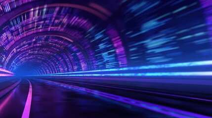 Wall Mural - futuristic tunnel with vibrant neon lights and motion blur, showcasing a high-speed journey through 