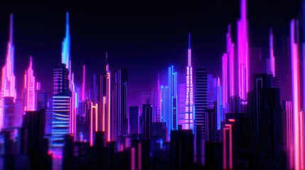 Wall Mural - Vibrant neon city skyline at night with glowing skyscrapers and futuristic atmosphere