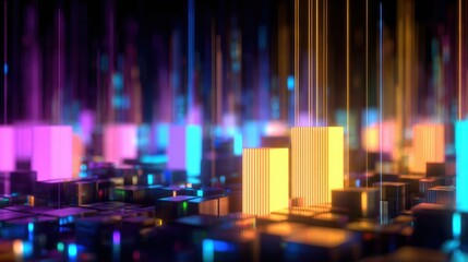 Wall Mural - vibrant digital landscape showcasing colorful light beams and blocks, creating a futuristic atmosphe