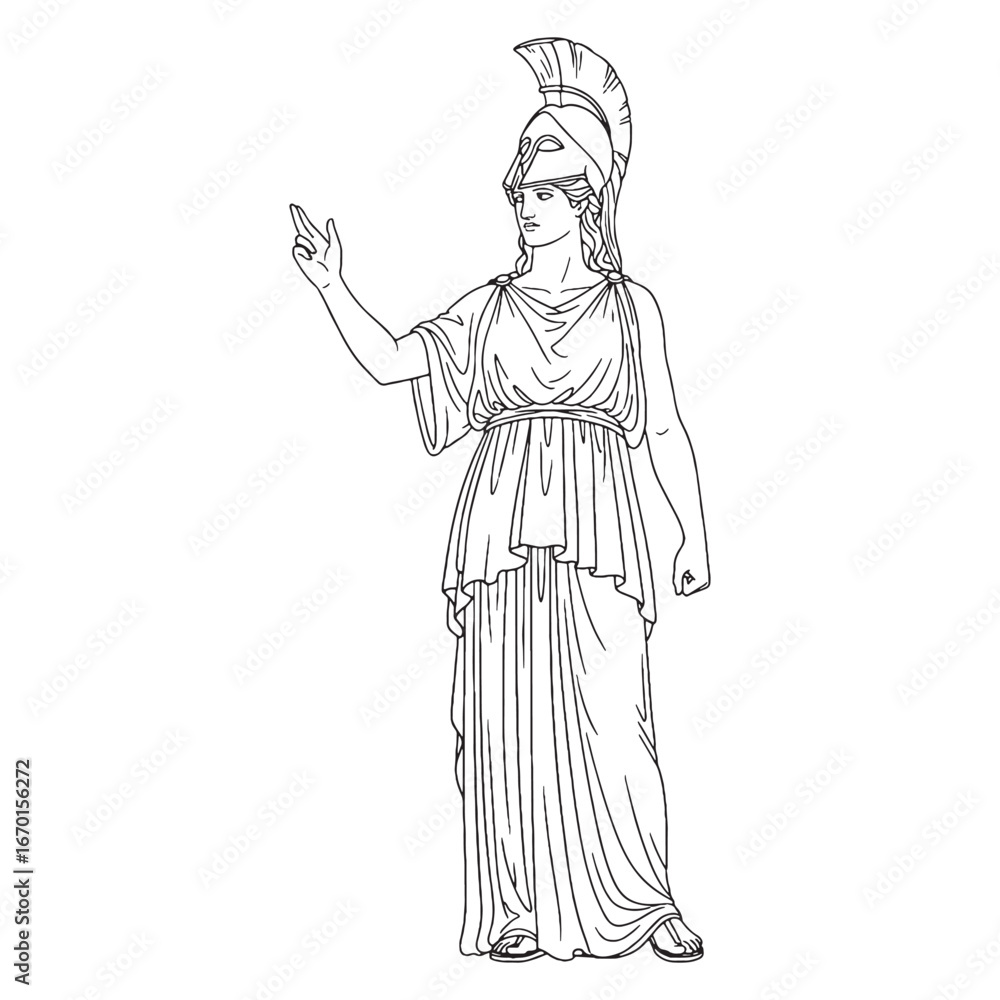 Athena Goddess of Knowledge Line Art – Athena Vector Outline Drawing with Symbolic Wisdom Flow – Athena Drawing – Vector of Athena – Athena Outline – Greek Goddess Lineart – Greek Goddess Outline