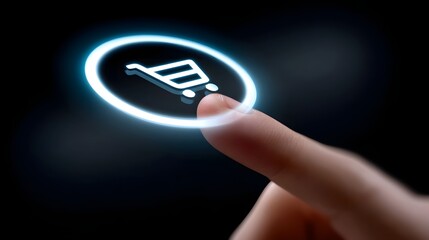 Wall Mural - finger touching a futuristic digital interface.