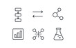 © Framezy - simple outline stroke icon isolated on white background: synthesis flow arrows atom bonds chart box structure mark lab flask