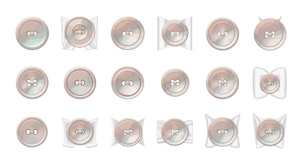 Vector Icons Set of Collection of watercolor style iridescent mother of pearl buttons. Vector Illustrations. EPS Editable