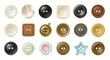 © BUDENGRMX - Vector Icons Set of Diverse Collection of Realistic Sewing Buttons Isolated on White Background. Vector Illustrations. EPS Editable