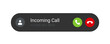 © lettett - Incoming Call Notification Icon Vector Illustration. Modern incoming call notification icon with green accept and red decline buttons, featuring a contact silhouette and phone number.