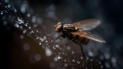 Fly trapped in spider s web a natural predator scene