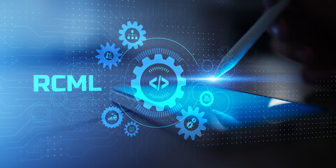 RCML Software Development Interface with Programming Code Gear and Touch Interaction Display.