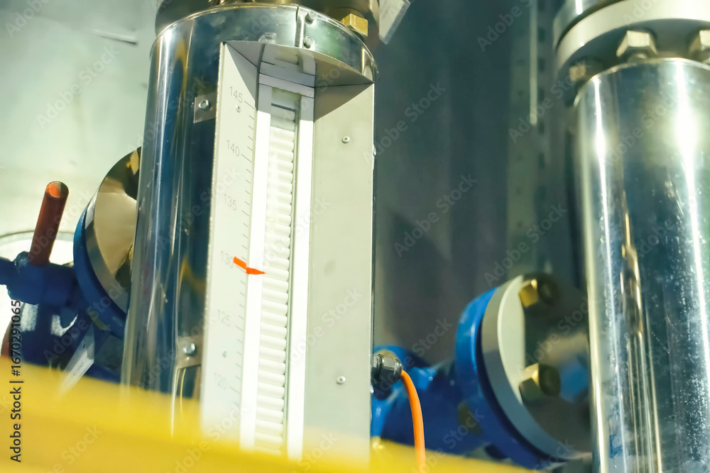 Level gauge scale in gas condensate dehydrator level column. Stock ...