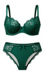 © studioworkstock - Underwired lace bra and cheeky cut panties set with bow details in rich emerald