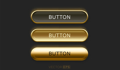 Wall Mural - Black golden button set, three states of the button, pressed, released, hovered. Vector illustration