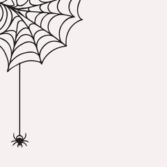 Black spider hanging from a delicate web on a pale background vector