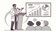 © Mushahid - Scientist speaking at conference in front of audience. Male doctor speaker making scientific discovery announcement on seminar in auditorium flat vector illustration. Science, medicine concept