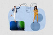 © deagreez - Art image trendy pop full zine photo collage of happy girl guy stand bubble communication chat notification dialogue talk