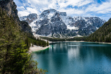 Naklejka na meble Lago di Braies, Pragser Wildsee in Dolomiti mountains and Seekofel in background,Sudtirol,Italy