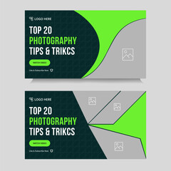 Wall Mural - Multipurpose photography tips and tricks video thumbnail banner design, daily photography techniques video set cover banner design, fully customizable vector eps 10 file format