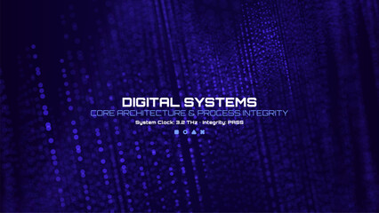 Abstract blue vector background with digital systems text. Core architecture and process integrity concept. Technology illustration.