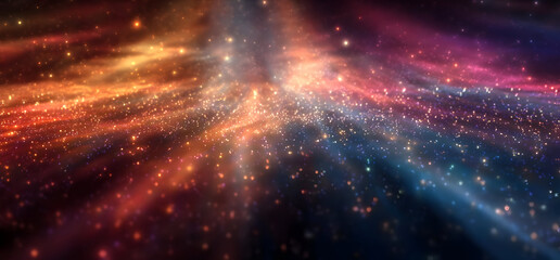 Wall Mural - Vibrant cosmic background with colorful light rays and sparkling stars, representing the vastness of the universe and the mysteries of space.