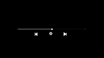 white music play bar or music loading bar animation. play pause icon. social media timeline bar on black screen, music scroll bar animation.interface timeline player loading line