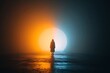 © Hammad - Woman in robe faces glowing orb on a strange alien planet, exploring futuristic landscape, discovering new worlds