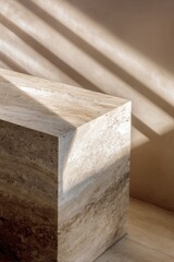 Wall Mural - Minimalist natural stone block with soft shadowing in warm tones