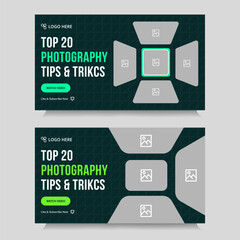 Wall Mural - Multipurpose photography tips and tricks video thumbnail banner design, daily photography techniques video set cover banner design, fully customizable vector eps 10 file format