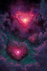 Wall Mural - Heart-shaped celestial bodies in a nebula.