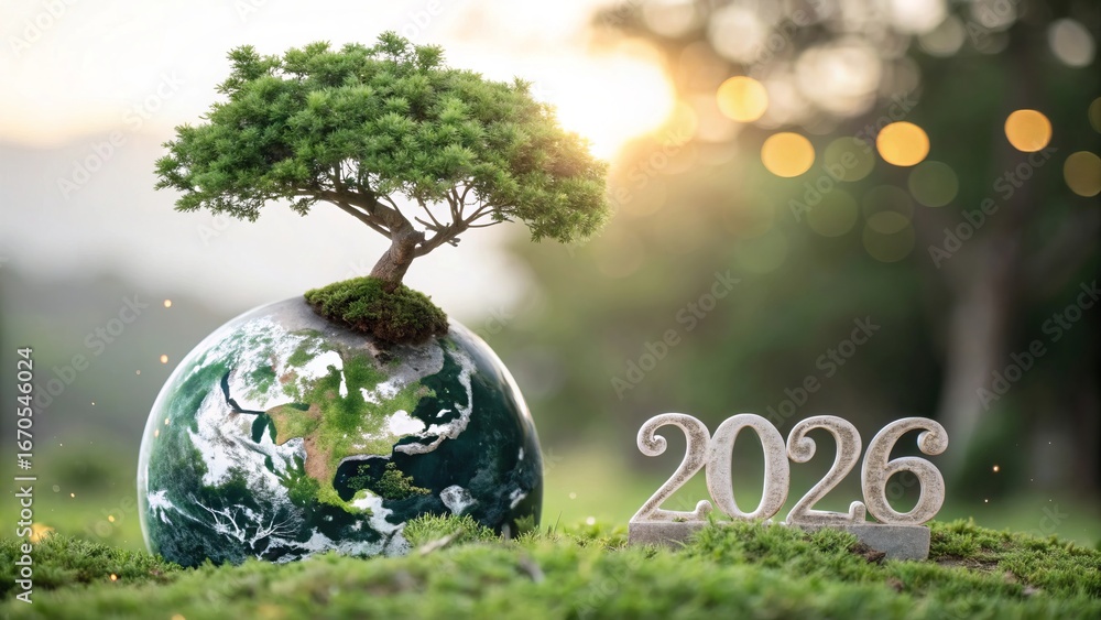 2026 Nature Concept with Thriving Tree and Green Planet - 1 Stock Photo ...