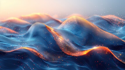 A glowing, dark blue, and gold particle abstract background with a navy blue shade. The foil texture glows with golden light. Deep Blue-Gold A creative idea for a festival